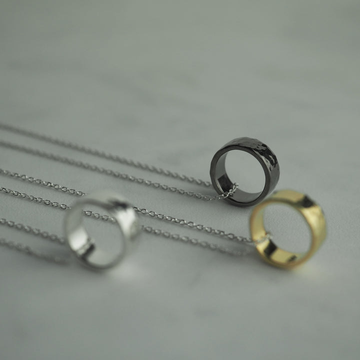Silver Necklace -Tsuchime Ring Black- シルバー ネックレス-ネックレス-yuzen-official