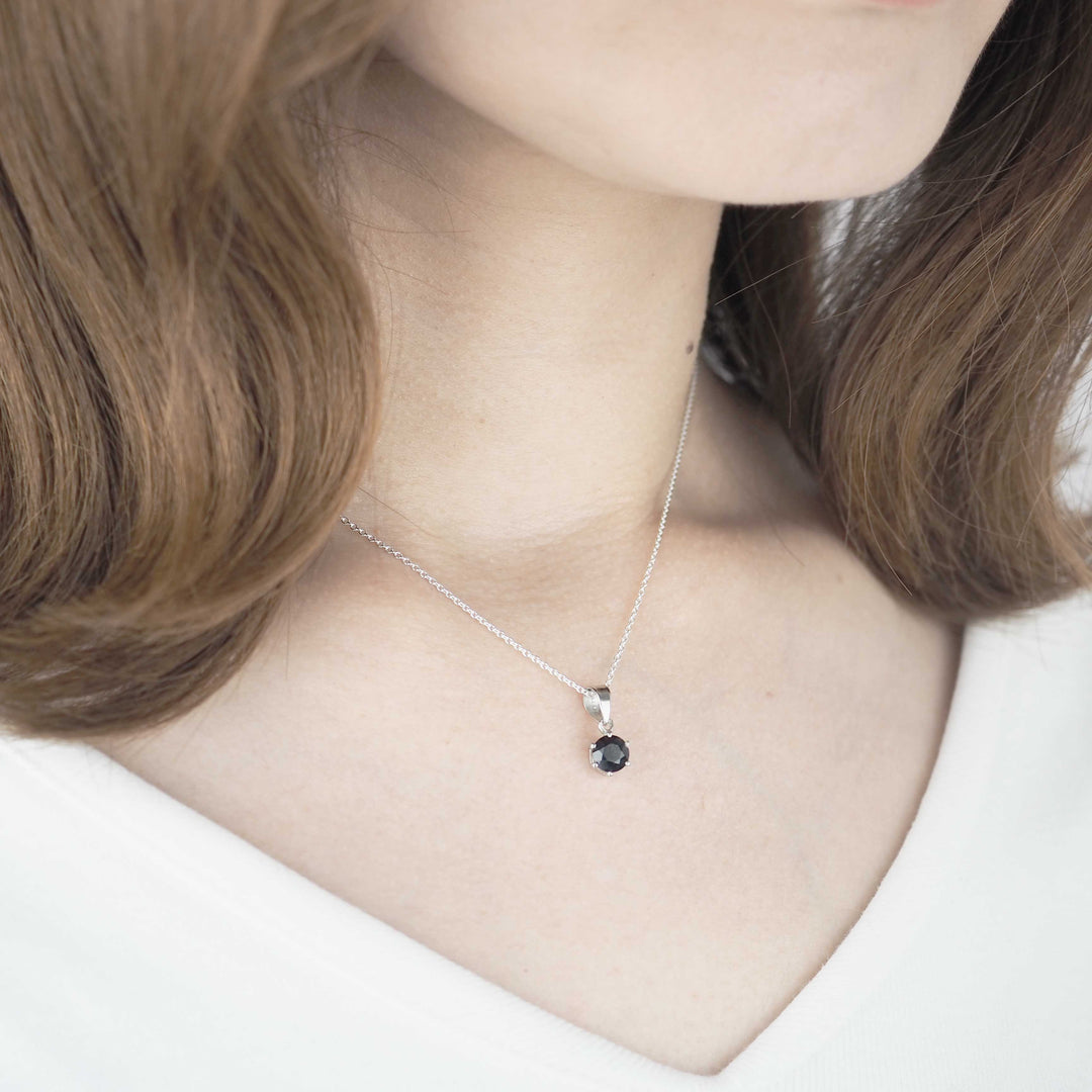 Silver Necklace "Round Black Sapphire" ブラックサファイア シルバー ネックレス-ネックレス-yuzen-official