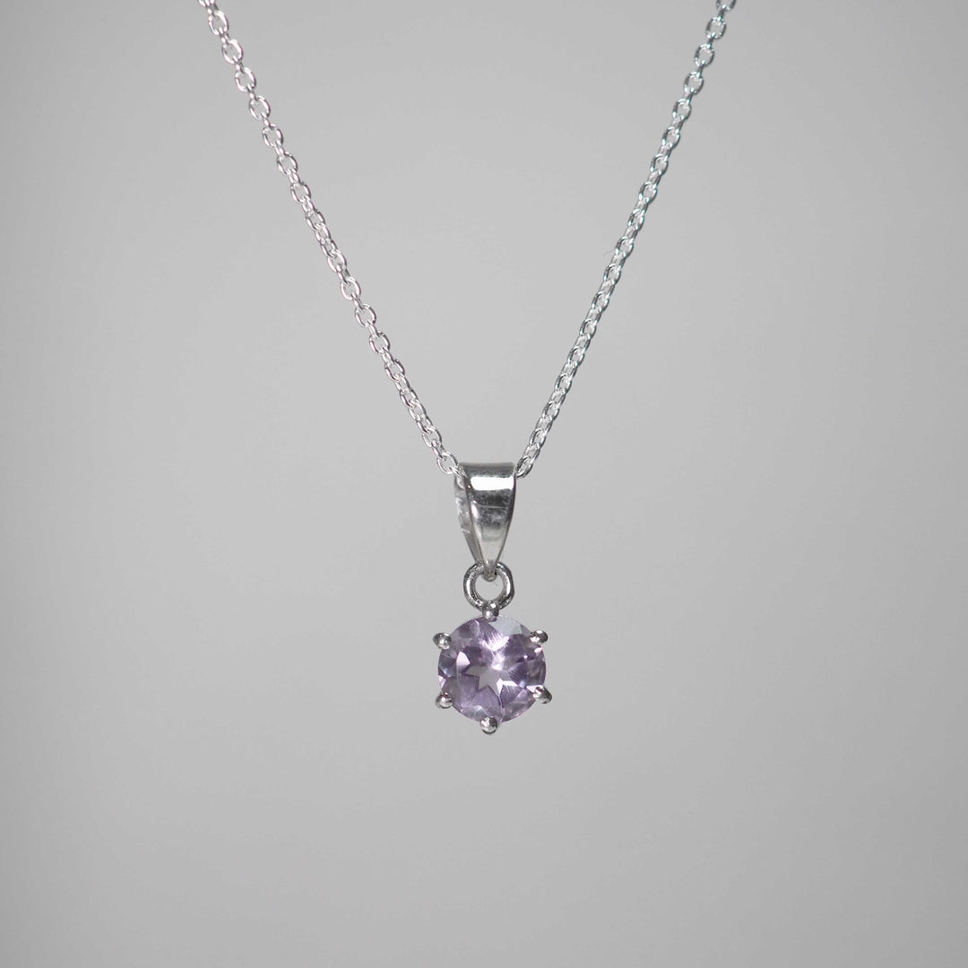 Silver Necklace "Round Pink Amethyst" ピンクアメジスト シルバー ネックレス-ネックレス-yuzen-official
