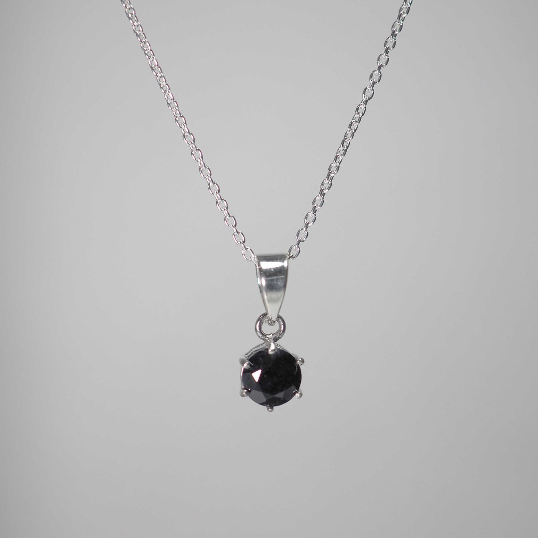 Silver Necklace "Round Black Sapphire" ブラックサファイア シルバー ネックレス-ネックレス-yuzen-official