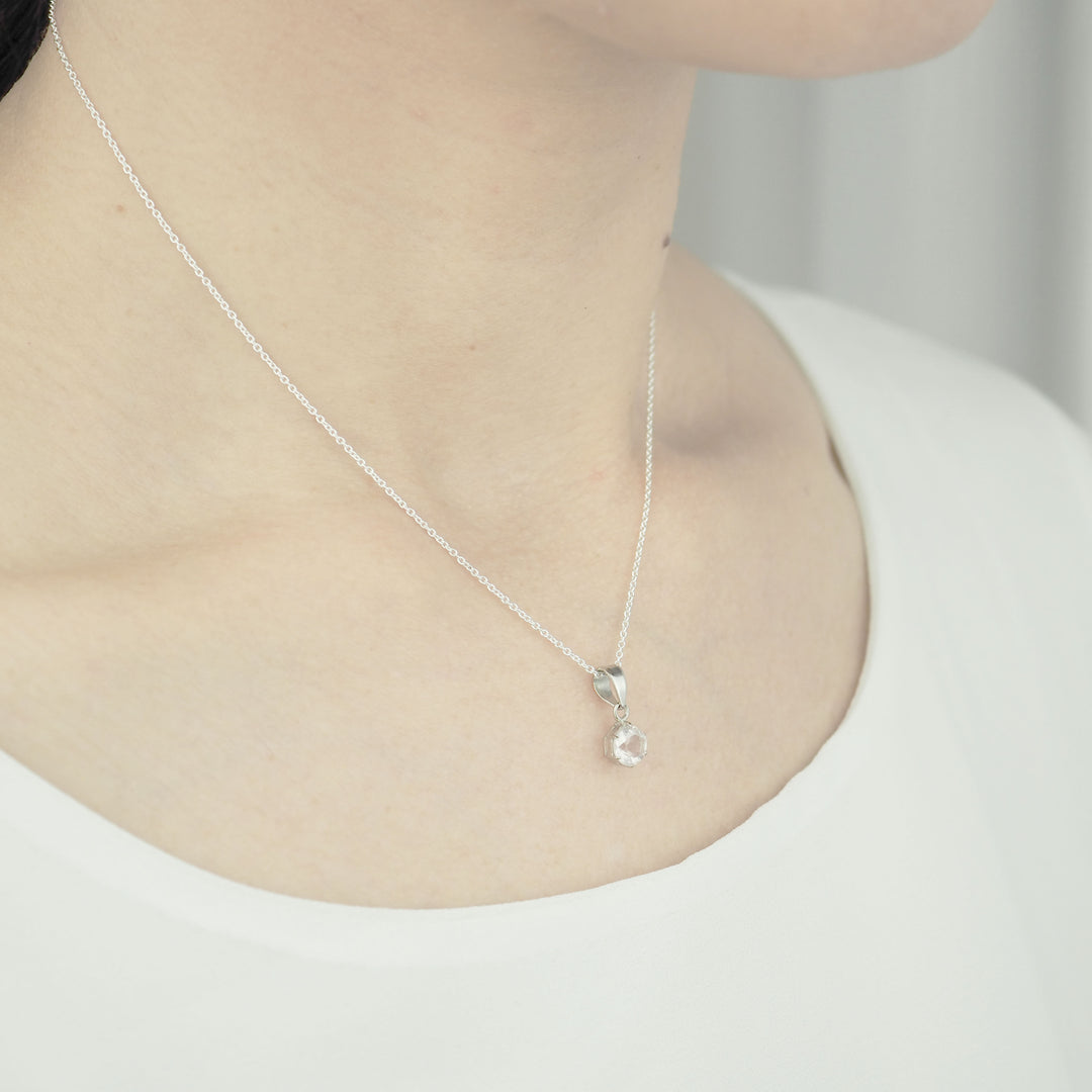 Silver Necklace "Round Rose quartz" ローズクォーツ シルバー ネックレス-ネックレス-yuzen-official