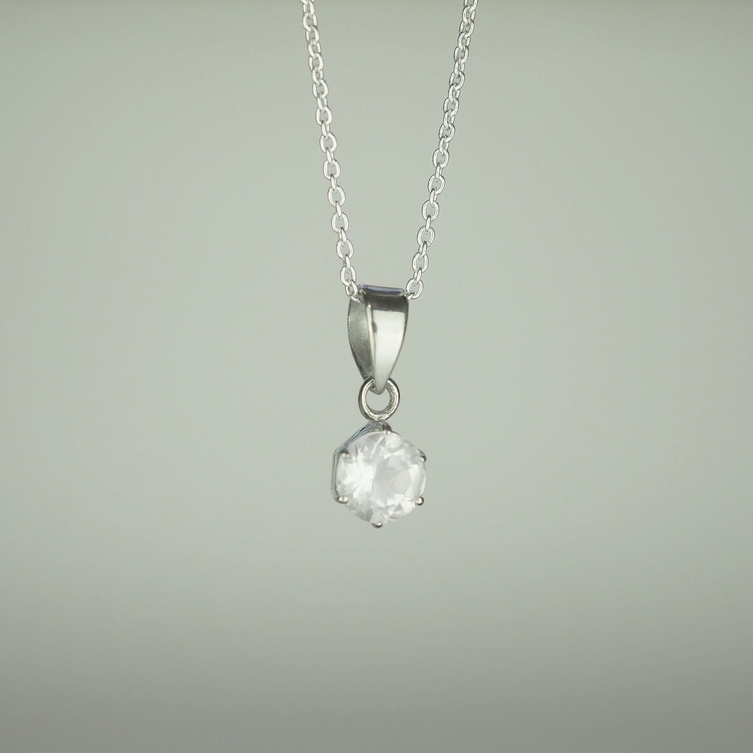 Silver Necklace "Round Rose quartz" ローズクォーツ シルバー ネックレス-ネックレス-yuzen-official