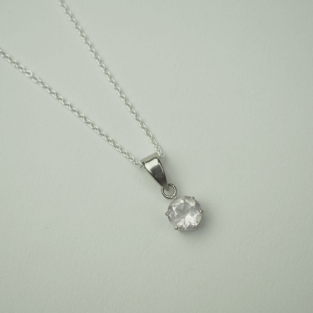 Silver Necklace "Round Rose quartz" ローズクォーツ シルバー ネックレス-ネックレス-yuzen-official