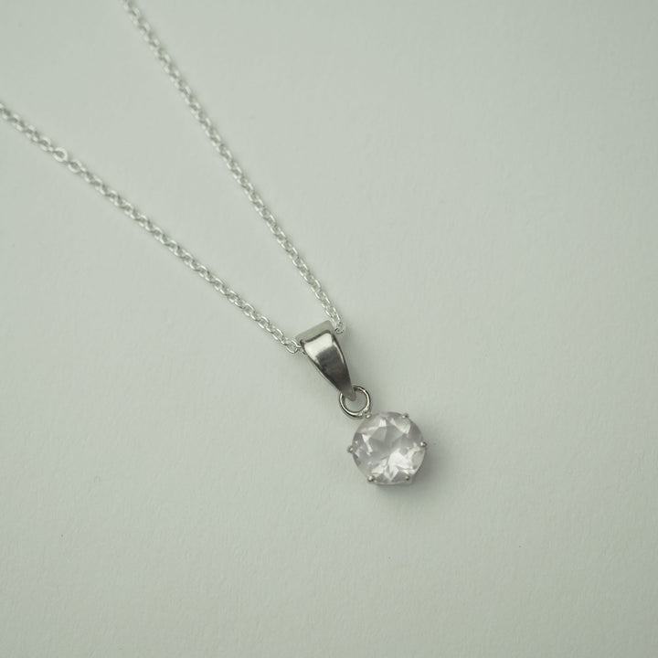 Silver Necklace "Round Rose quartz" ローズクォーツ シルバー ネックレス-ネックレス-yuzen-official