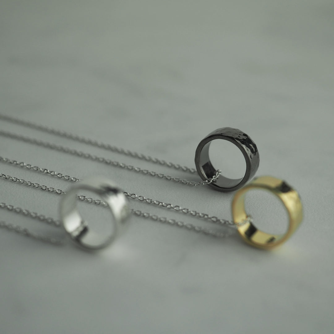 Silver Necklace "Tsuchime Ring Black" シルバー ネックレス-ネックレス-yuzen-official